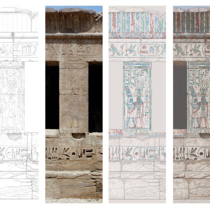 Medinet Habu, Small Amun Temple, Wall relief, Color enhanced composite drawing
