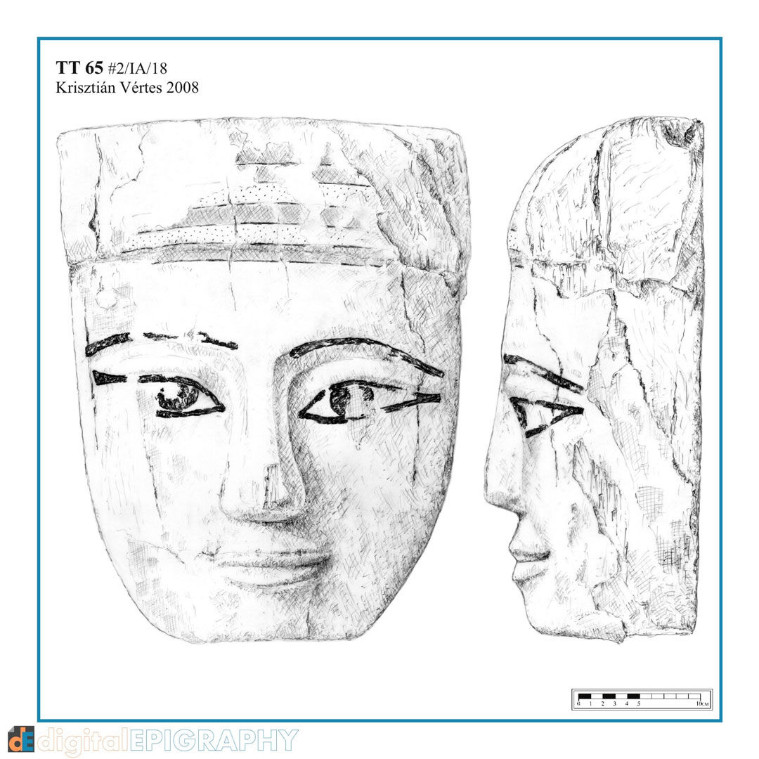 Wooden funerary mask from TT 65, represented on mylar using pencil