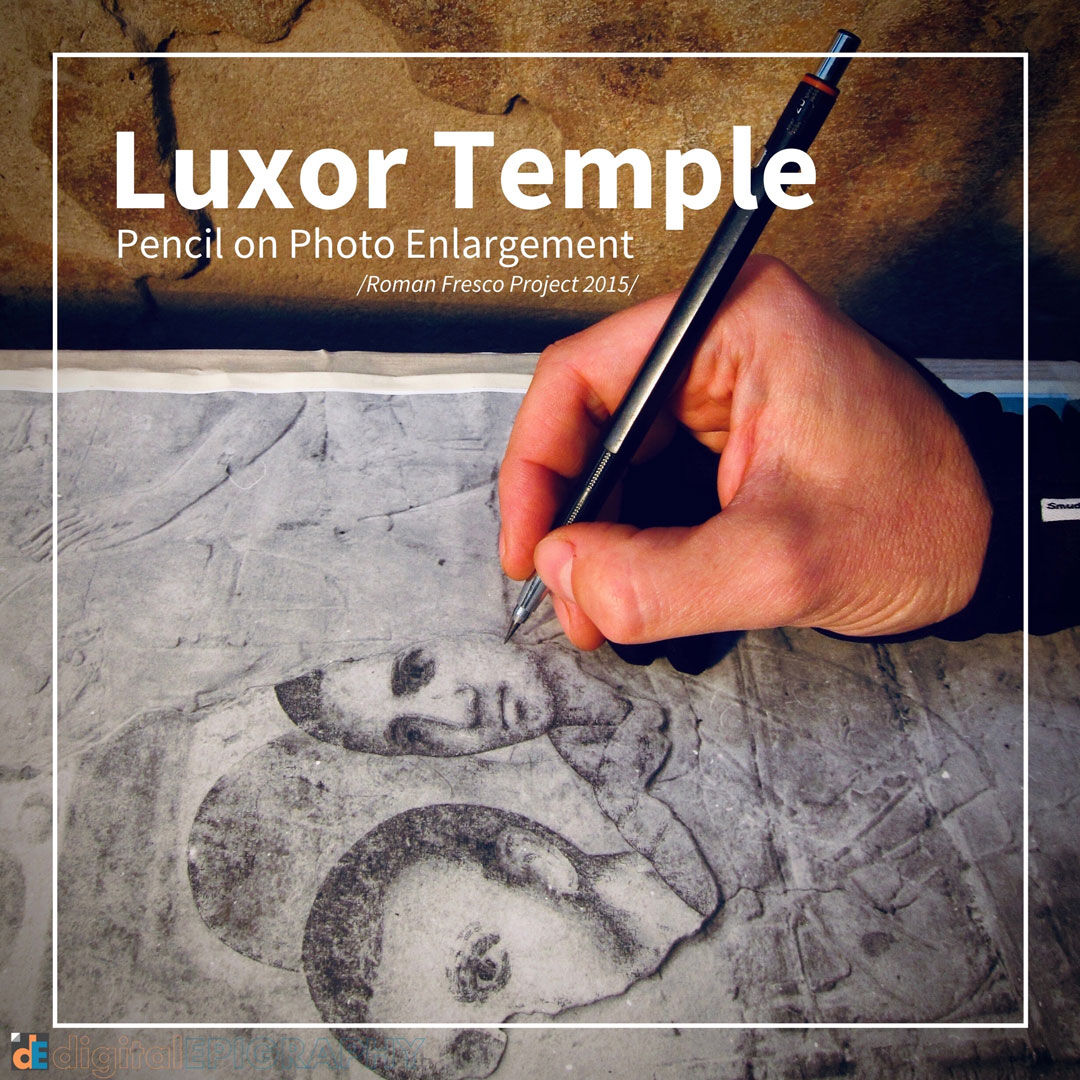 Adding pencil texture over photo enlargements at Luxor Temple working on the Late-Roman murals