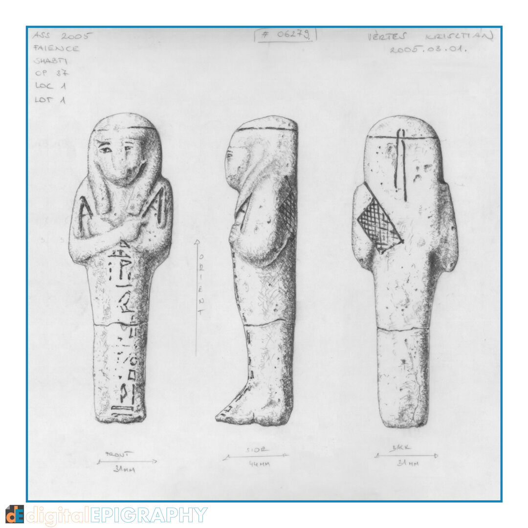 Pencil representation of a faience shabti from the mortuary complex of Senwosret III 