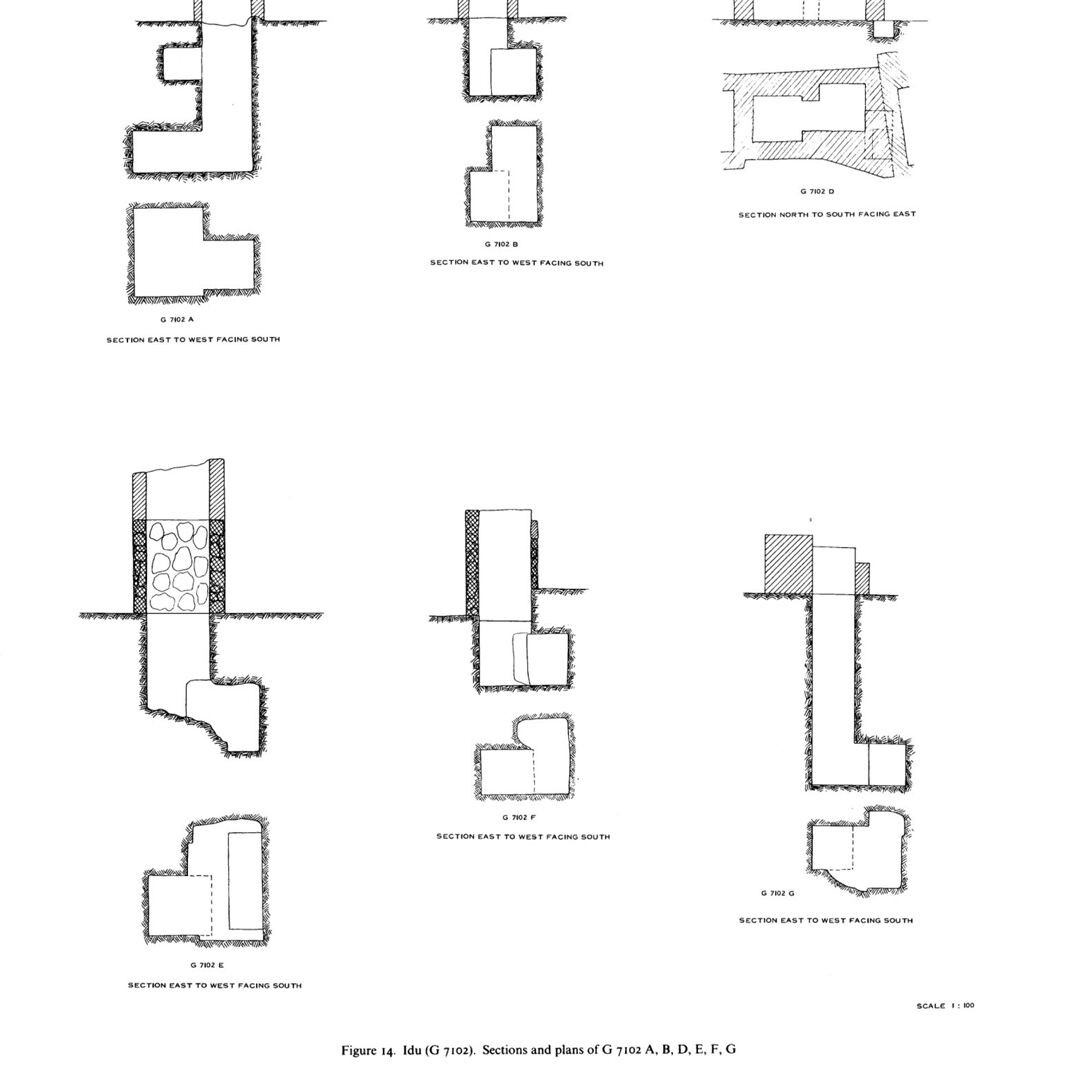 Figure 14. Idu (G7102). Sections and plans of G7102 A, B, D, E, F, G