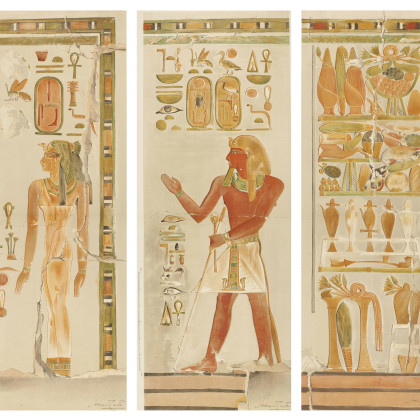 Deir el-Bahari, Temple of Hatshepsut, Wall relief, color presentation