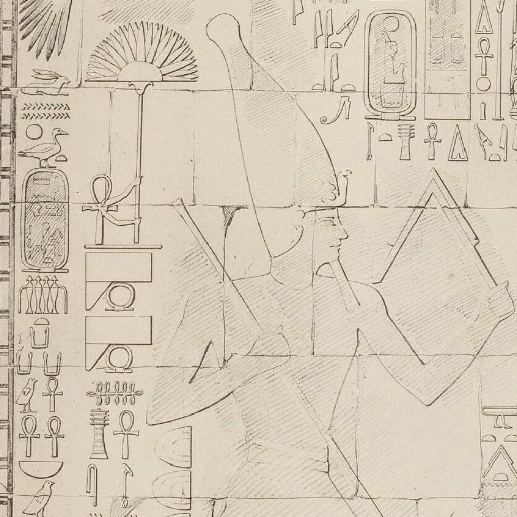 Deir el-Bahari, Temple of Hatshepsut, Wall relief, grayscale presentation