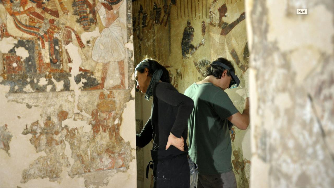Laser cleaning of Ancient Egyptian Wall Paintings in the Tomb of Neferhotep TT49