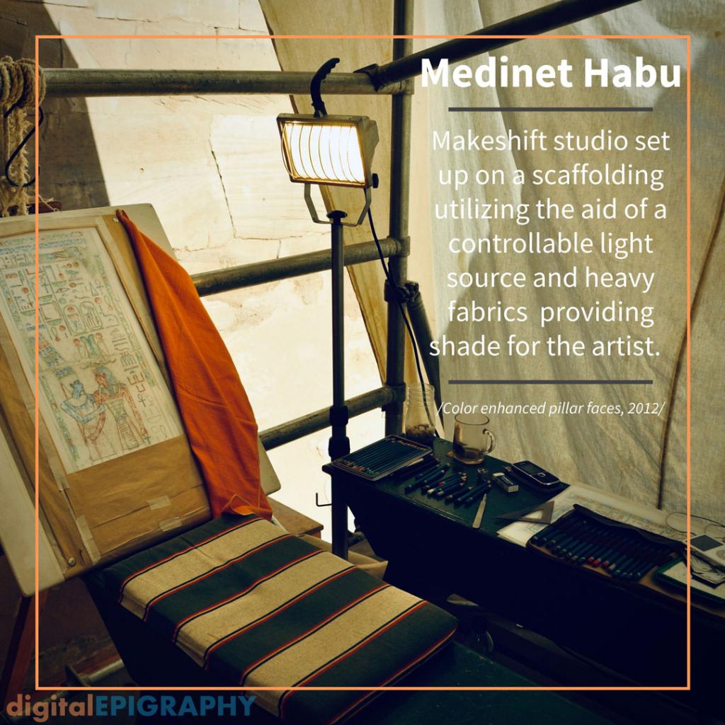 instagram-gallery/Makeshift studio on a scaffolding for documenting painted remains at Medinet Habu