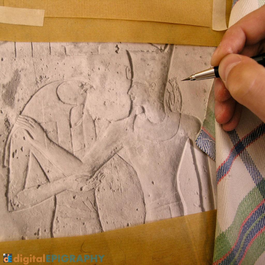 instagram-gallery/Penciling on photo enlargement at Medinet Habu using the traditional Chicago House Method