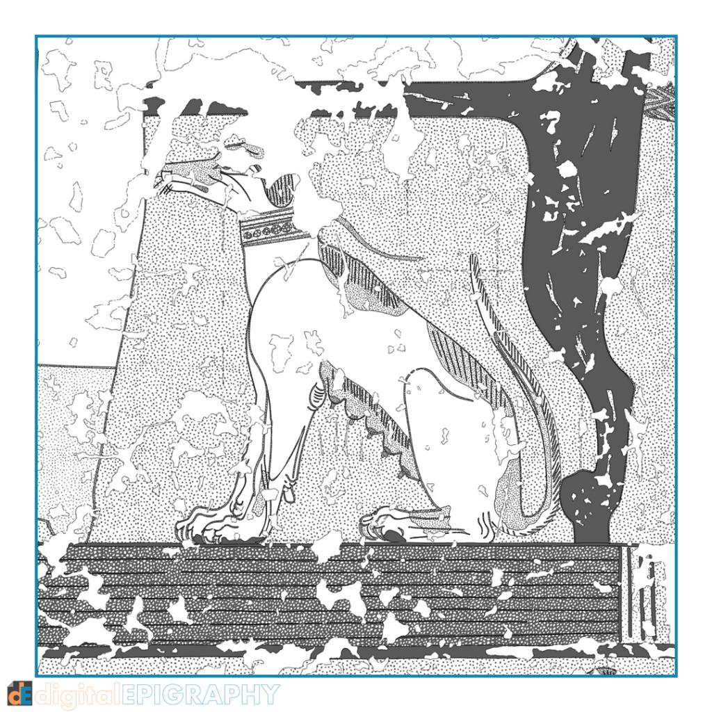 instagram-gallery/Nebamun's pet dog appearing underneath his chair in TT 179, color-coded greyscale representation