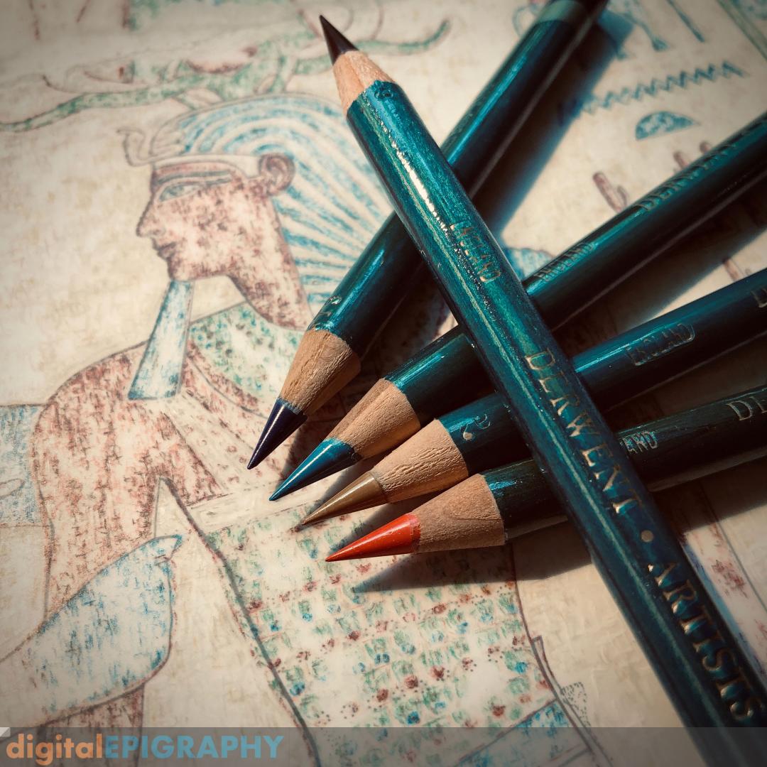 A method developed for faded pigment representation by the Epigraphic Survey involves Derwent pencils