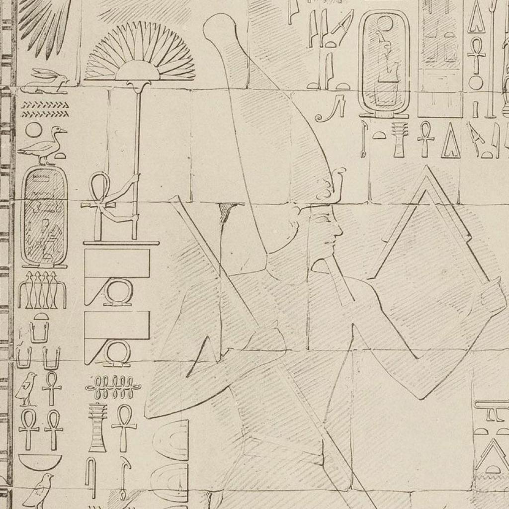 Temple of Hatshepsut at Deir el-Bahari, Wall relief, grayscale presentation